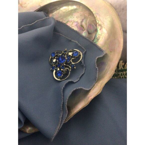 Vintage Mid Century Brooch Pin Silver & Sapphire - Picture 8 of 11